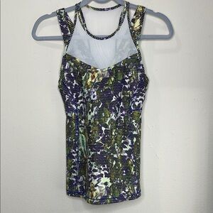 Lululemon Athletica Tank Top Womens Green Mesh Running the City Polka Floral